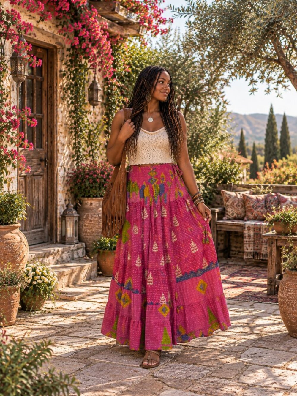 Pink Kantha Maxi Skirt - One Size Fits Most